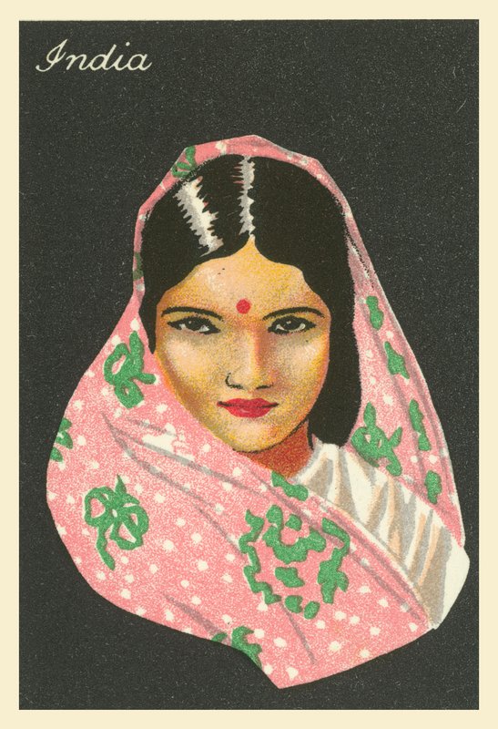 Flickor från många länder: Indien (färglitografi) av English School