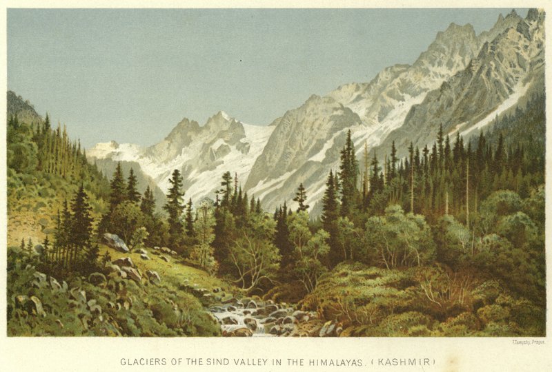 Glaciärer i Sinddalen i Himalaya, Kashmir av English School