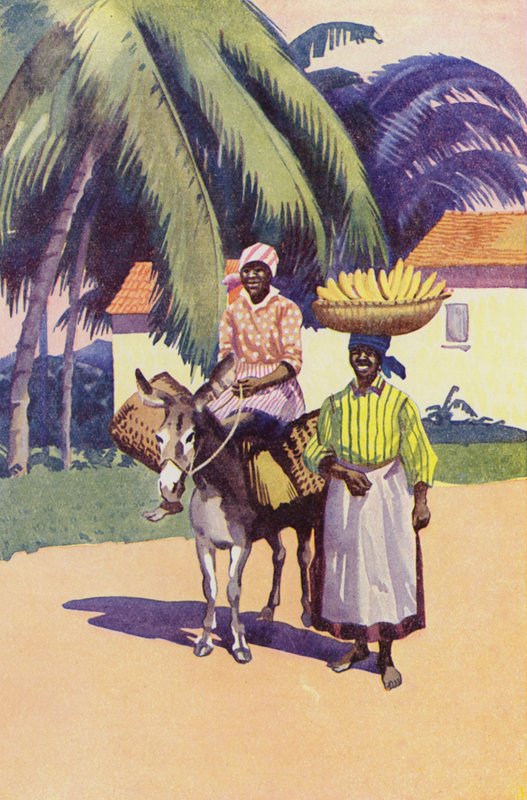 På väg till marknaden, Jamaica (färglitografi) av English School