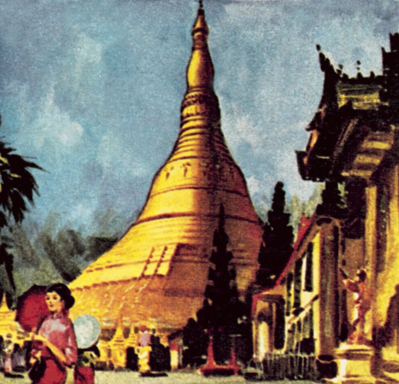 Gyllene pagoden i Rangoon av English School