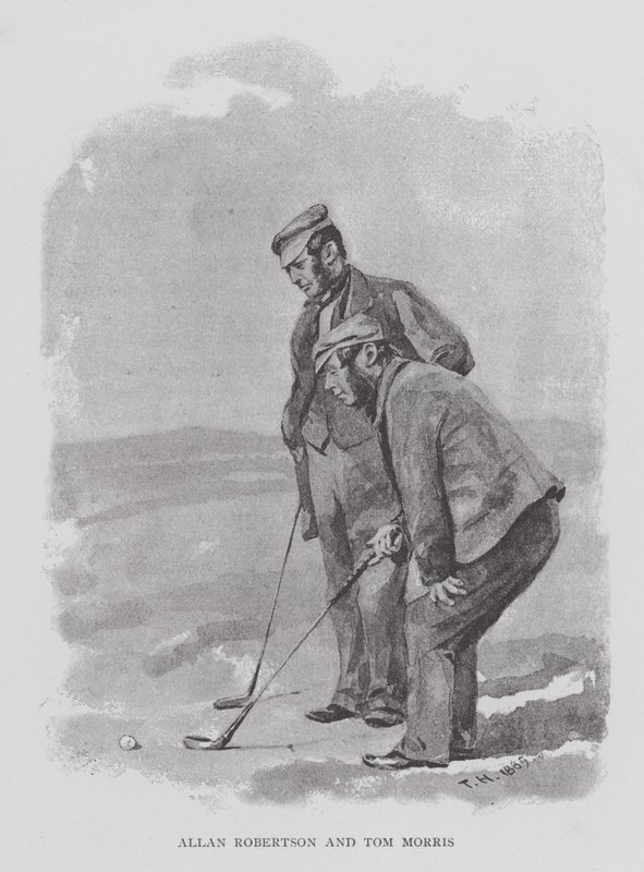 Golf: Allan Robertson och Tom Morris (litho) av English School