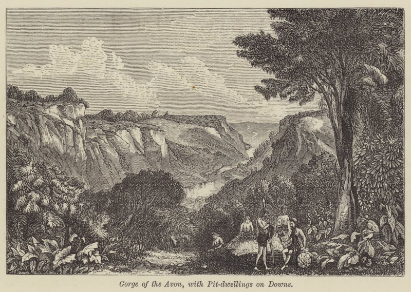 Gorge of the Avon, med Pit-dwellings on Downs (gravyr) av English School