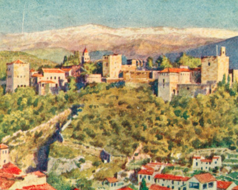 Granada, Alhambra (färglitografi) av English School