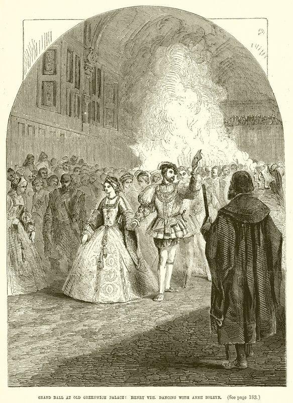 Grand Ball på Old Greenwich Palace: Henry VIII. dansar med Anne Boleyn av English School