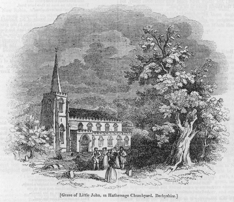 Little Johns grav på kyrkogården i Hathersage, Derbyshire (gravyr) av English School