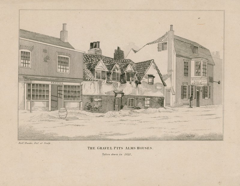 Grusgrop Alms hus, Notting Hill Gate, London av English School