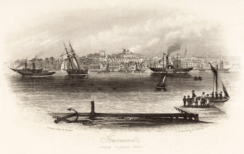 Gravesend från Tilbury Fort av English School