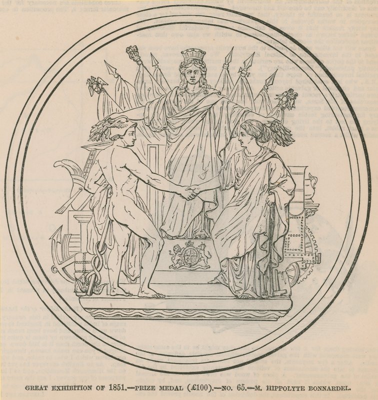 Stora utställningen 1851 - prismedalj (£100), tilldelad M Hippolyte Bonnardel av English School