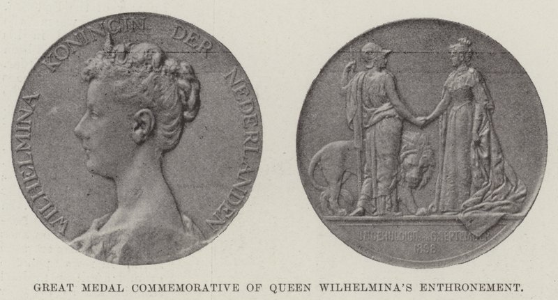 Stor medalj till minne av drottning Wilhelminas tronsättning (gravyr) av English School