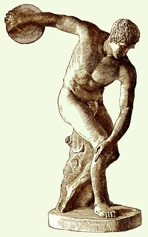 Grekisk idrottare kastar diskus, illustration från Cassells Illustrated Universal History av Edward Ollier, 1890 (digitalt förbättrad bild) av English School