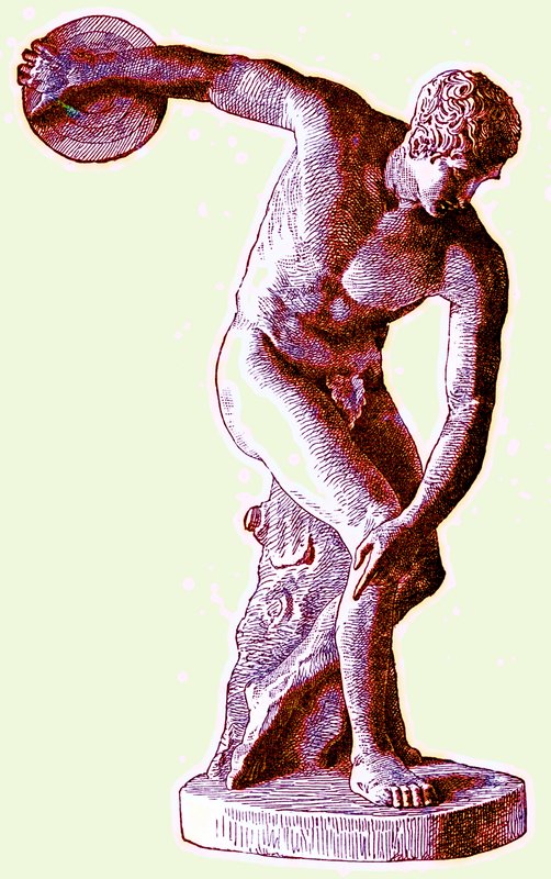 Grekisk idrottare kastar diskus, illustration från Cassells Illustrated Universal History av Edward Ollier, 1890 (digitalt förbättrad bild) av English School