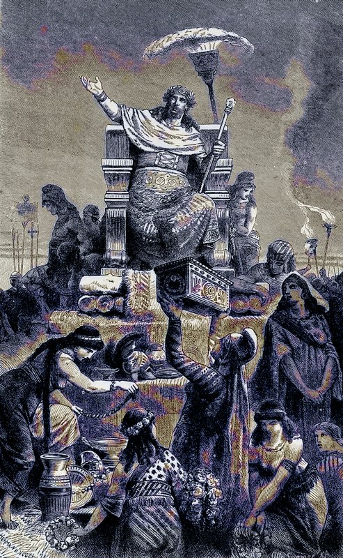 Grekisk degeneration - Croesus på begravningshögen, illustration från The Illustrated History of the World, publicerad ca 1880 (digitalt förbättrad bild) av English School