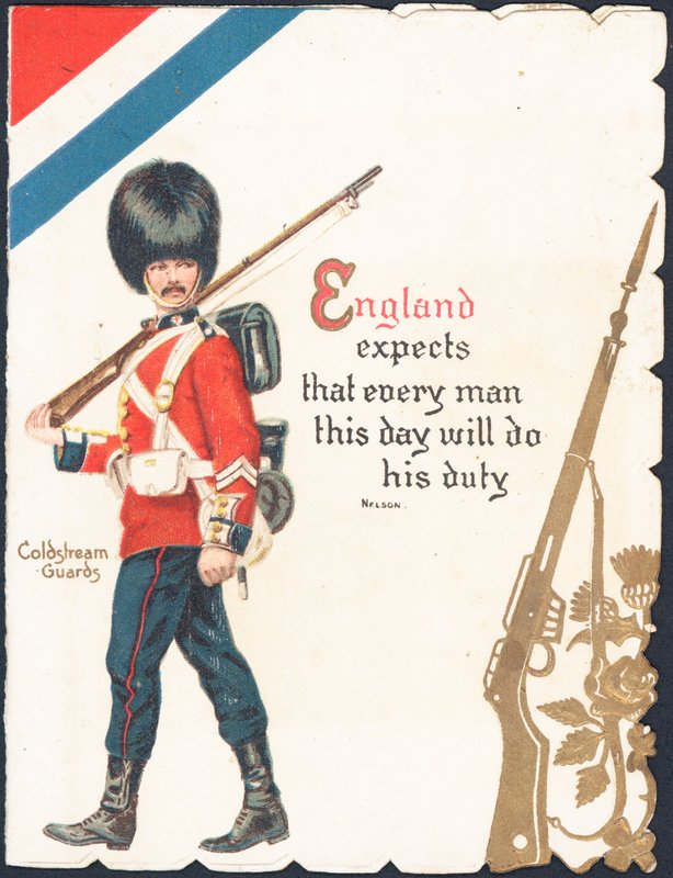 Gratulationskort med en soldat från Coldstream Guards av English School