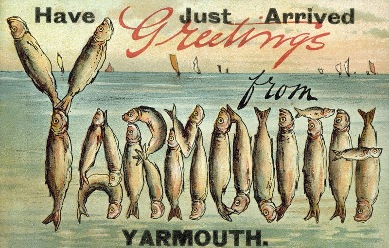 Hälsningar från Yarmouth (färg litho) av English School