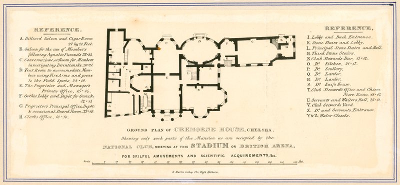 Planritning av Cremorne House, London av English School