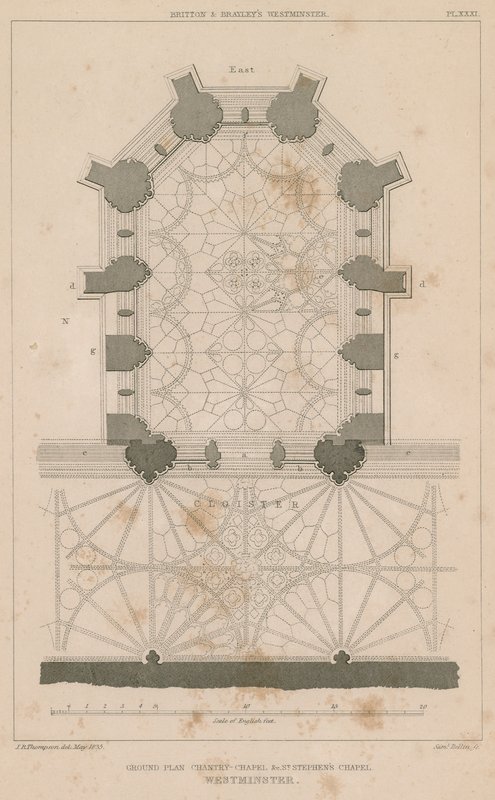 Grundplan för Chantry Chapel, St Stephens Chapel, Westminster Palace av English School