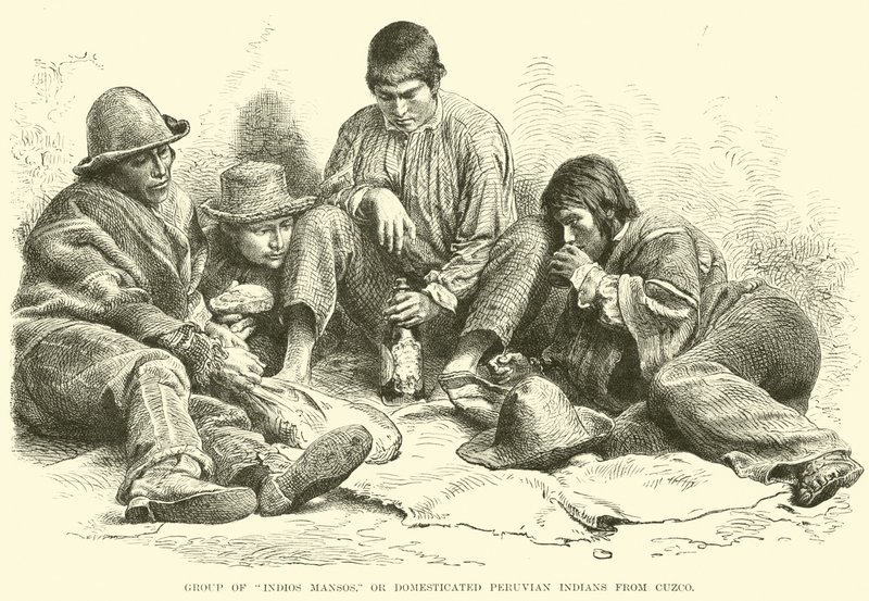 Grupp av Indios Mansos, eller domesticerade peruanska indianer från Cuzco av English School