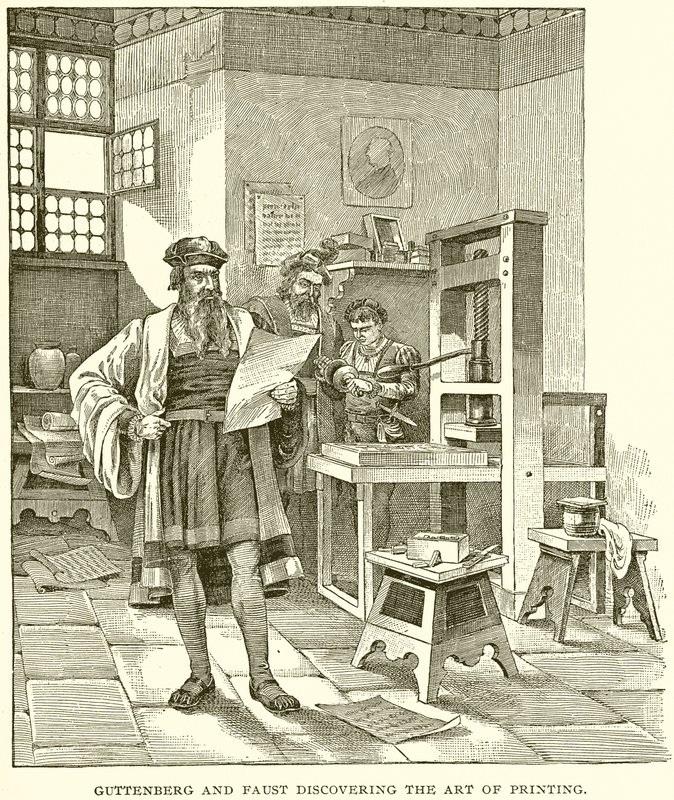 Guttenberg och Faust upptäcker konsten att trycka av English School