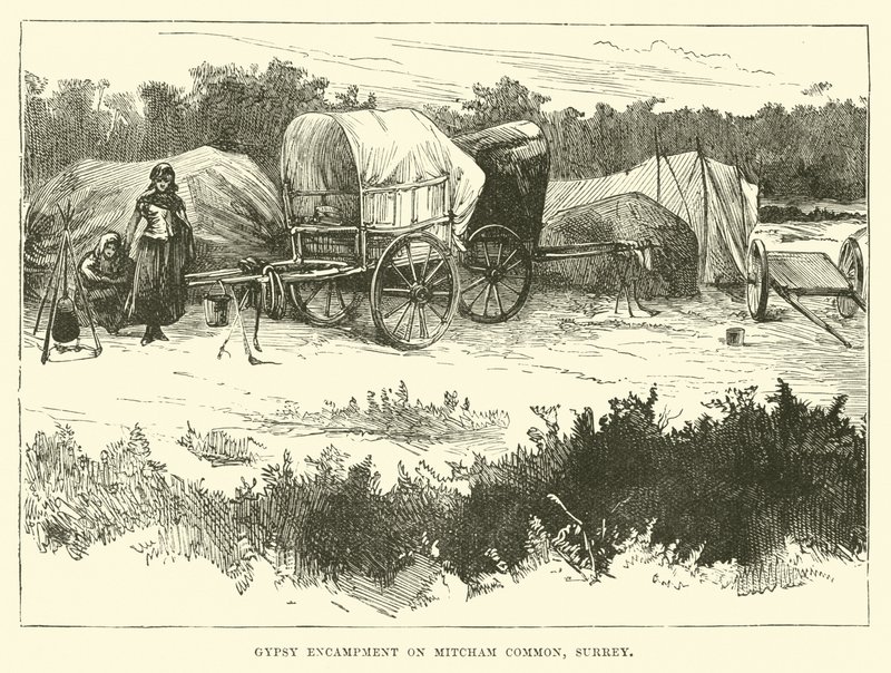 Zigenarläger på Mitcham Common, Surrey av English School