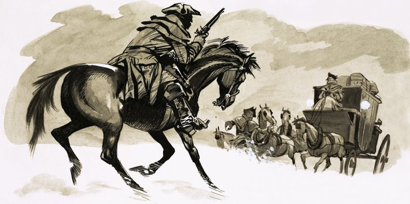 Highwayman på väg att attackera vagn av English School