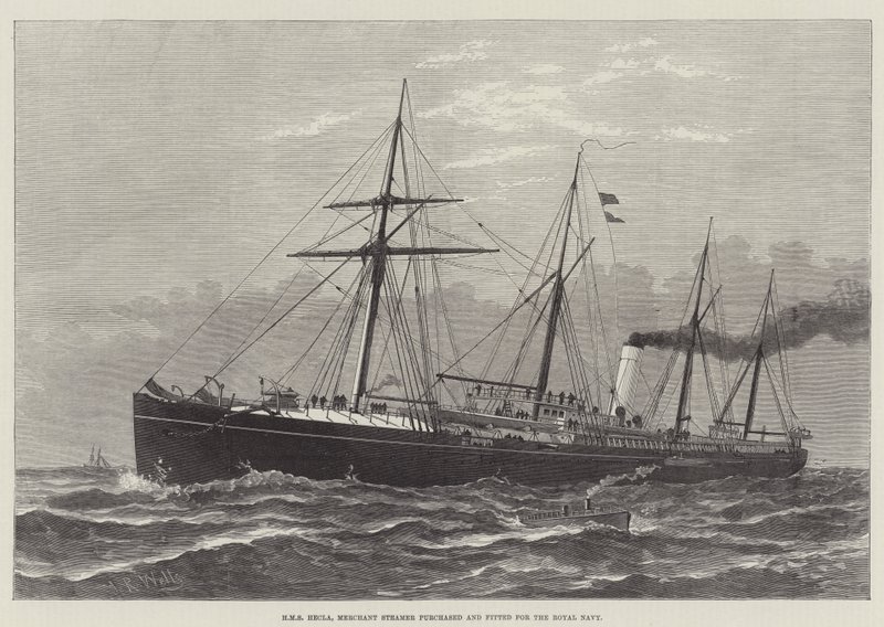 HMS Hecla, Merchant Steamer köpt och monterad för Royal Navy (gravyr) av English School