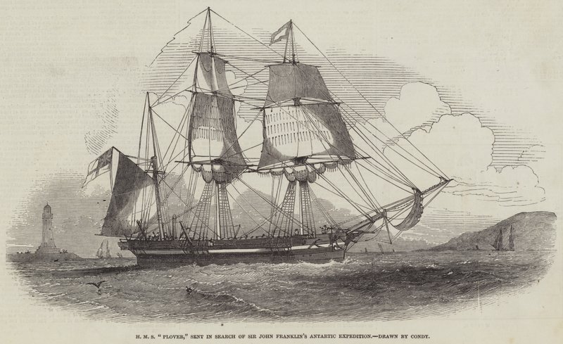 HMS "Plover", skickad på jakt efter Sir John Franklins arktiska expedition (gravyr) av English School