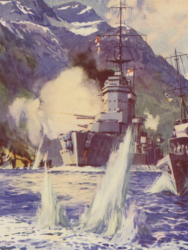 HMS Warspite utanför Norges kust av English School