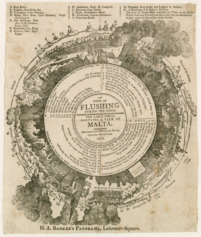 H A Barkers syn på Flushing under belägringen av Malta, 1810, Panorama, Leicester Square, London av English School