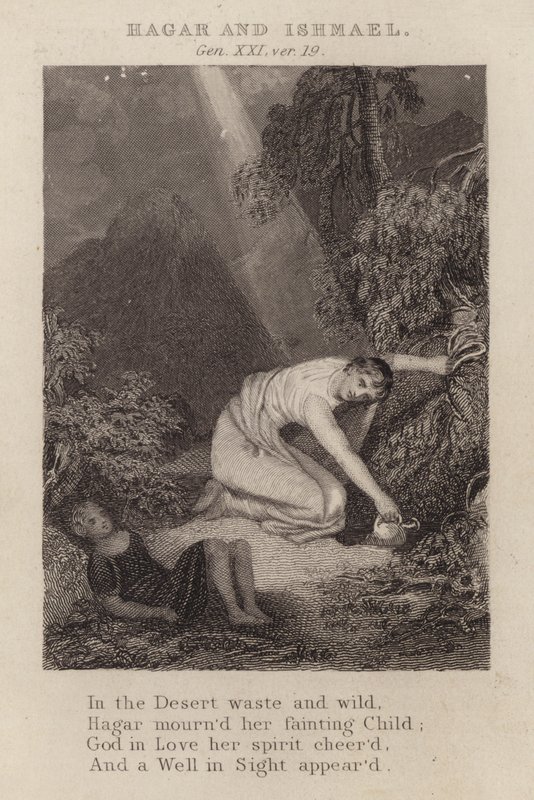 Hagar och Ismael, Genesis XXI, ver 19 (gravyr) av English School
