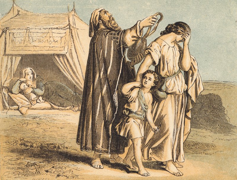 Hagar och Ismael skickade iväg (färgad gravyr) av English School