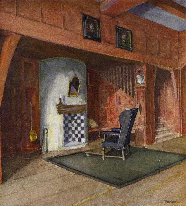 Hall i ett hus på landet (färg litho) av English School
