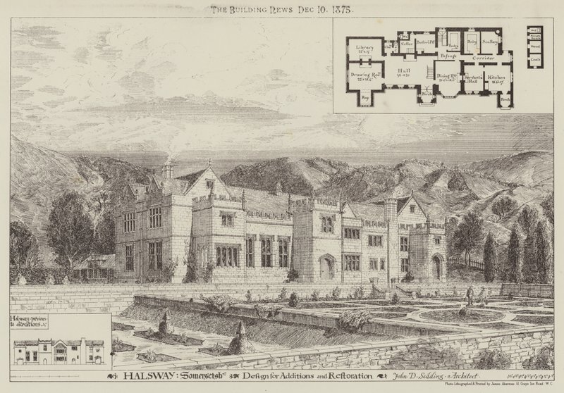Halsway, Somersetshire, Design för tillägg och restaurering (gravyr) av English School