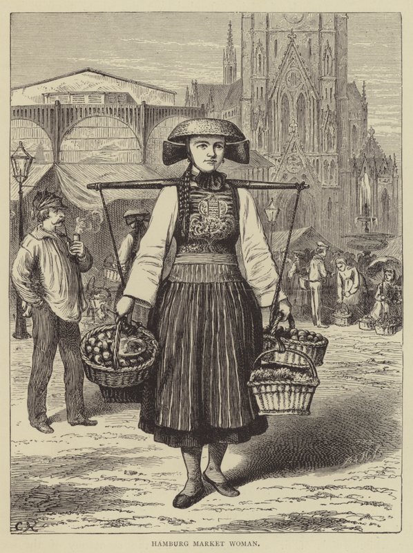 Hamburg Market Woman (gravyr) av English School