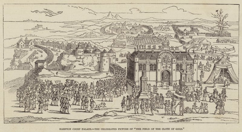 Hampton Court Palace, den berömda bilden av "Guldtygets fält" (gravyr) av English School