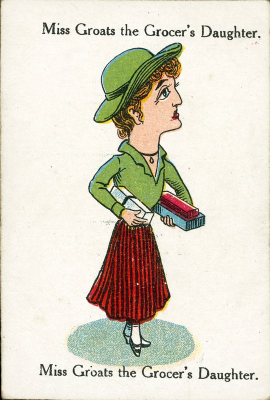 Lyckliga familjer, ca 1920: Miss Groats, specerihandlarens dotter (färglitografi) av English School