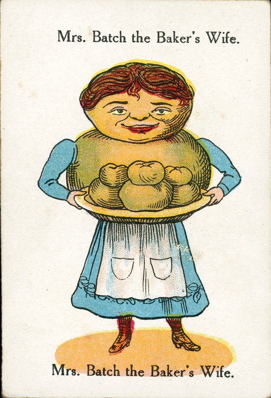 Lyckliga familjer, ca 1920: Bagarhustrun Mrs Batch (färglitografi) av English School