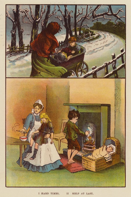 Svåra tider; Hjälp till sist (färg litho) av English School