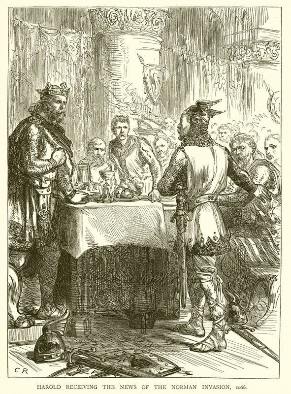 Harold tar emot News of the Norman Invasion, 1066 av English School