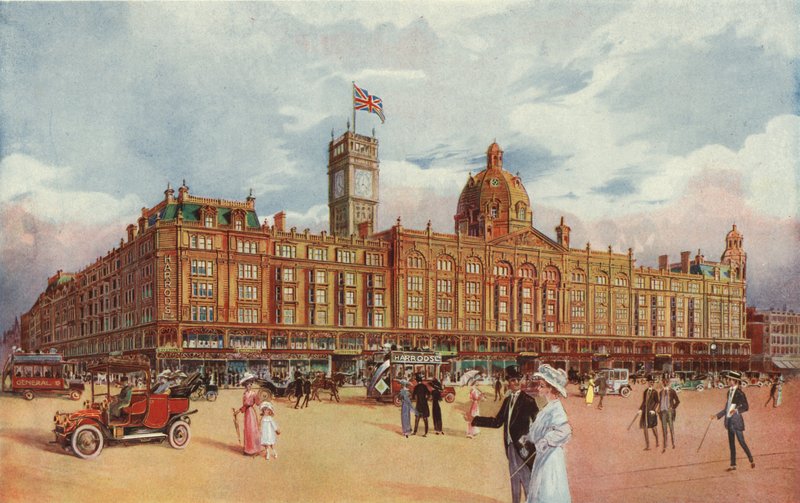 Harrods, som visar att kröningstornet läggs till för att fira kröningen av kung George V av English School