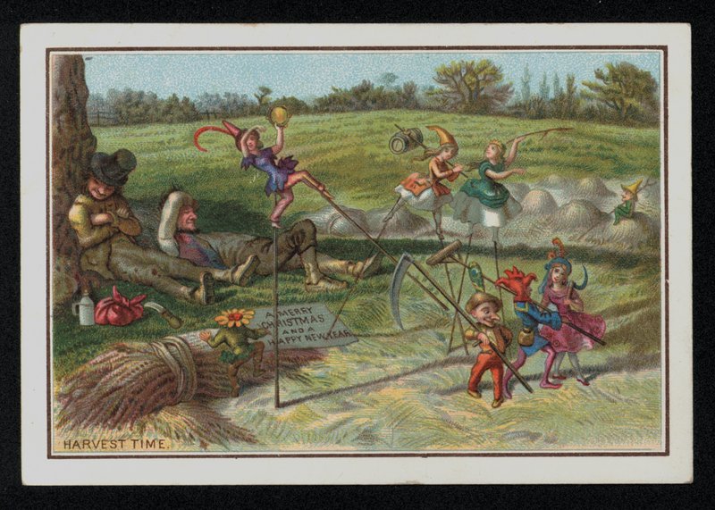 Skördetid, julhälsningskort. (chromolitho) av English School