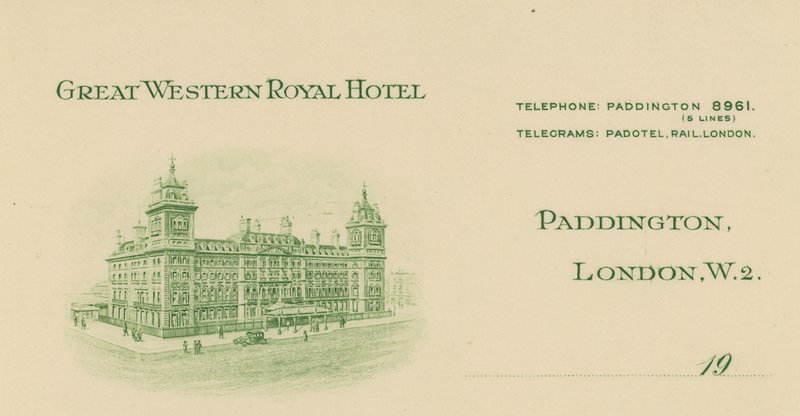 Headed anteckningspapper från Great Western Royal Hotel av English School