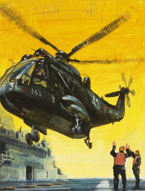 Helikopter landar på hangarfartyg av English School