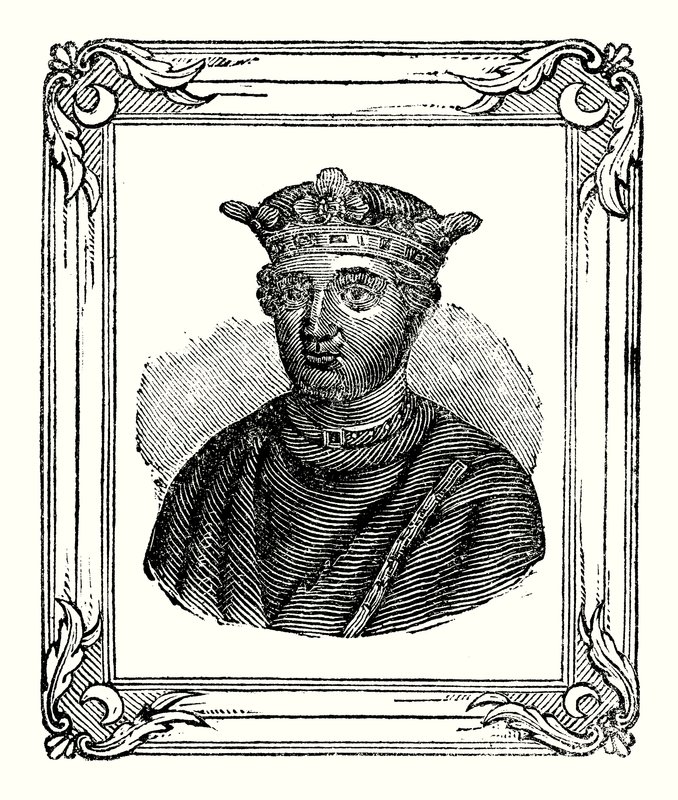 Henrik II föddes år 1131, kröntes år 1154 och dog år 1189 (gravyr) av English School