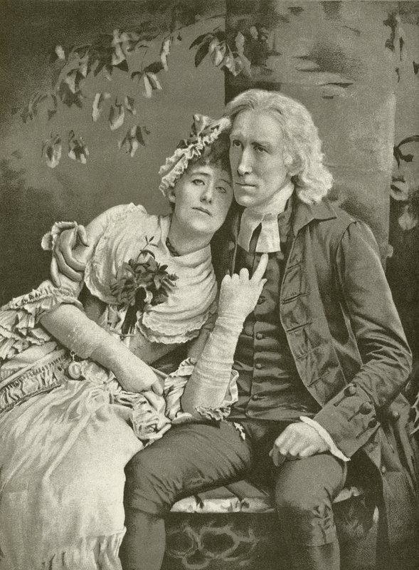 Henry Irving som The Vicar och Ellen Terry som Olivia (gravyr) av English School