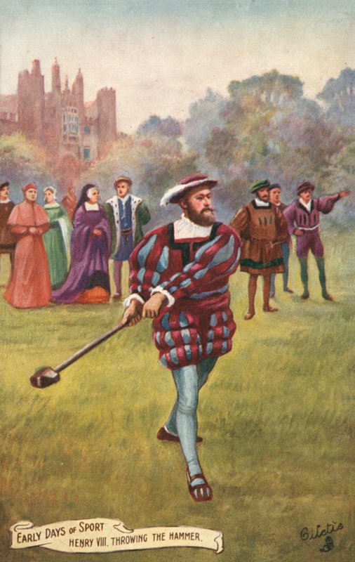Henrik VIII kastar hammaren (färglitografi) av English School