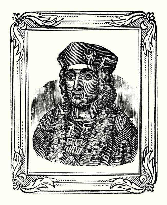 Henrik VII föddes 1457, kröntes 1485 och dog 1509 (gravyr) av English School