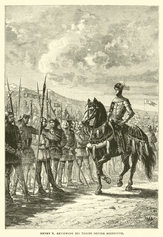 Henry V granskar sina trupper inför Agincourt av English School