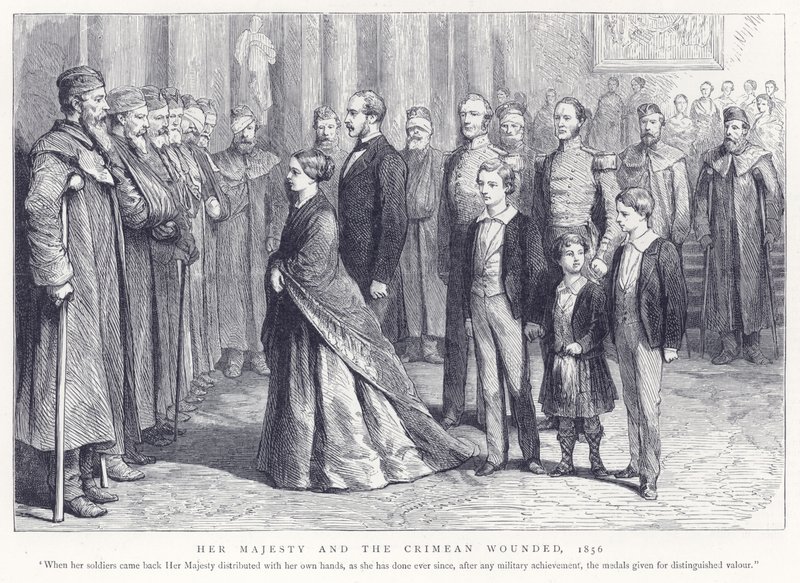 Hennes majestät och de sårade på Krim, 1856 av English School