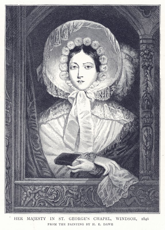 Hennes Majestät i St. Georges Chapel, Windsor, 1846 av English School