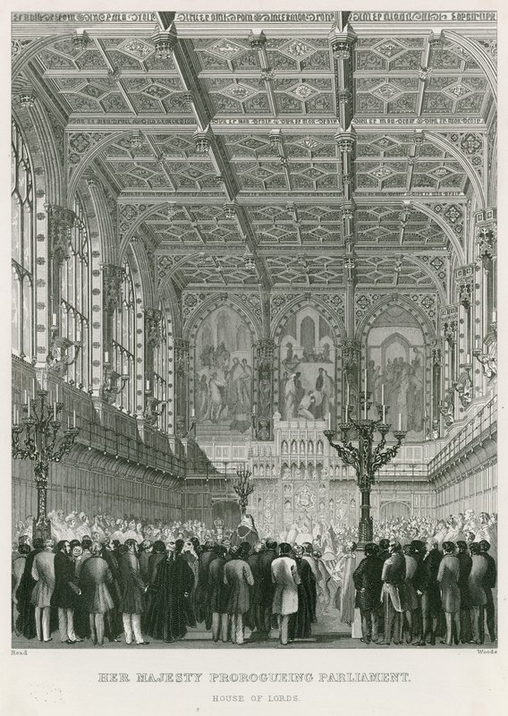 Hennes Majestät prorogerar parlamentet, House of Lords av English School